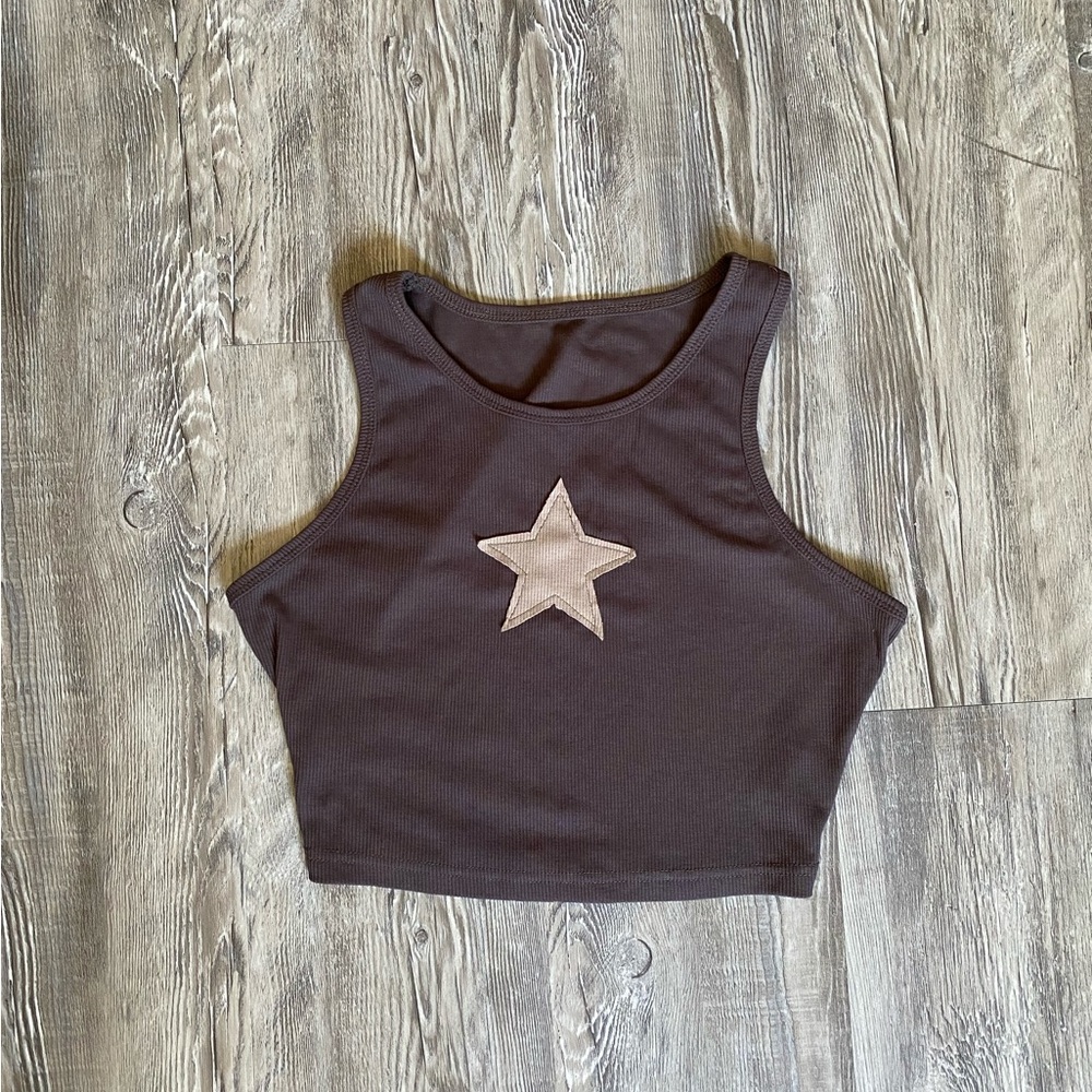 Star Embellished Gray Crop Top
